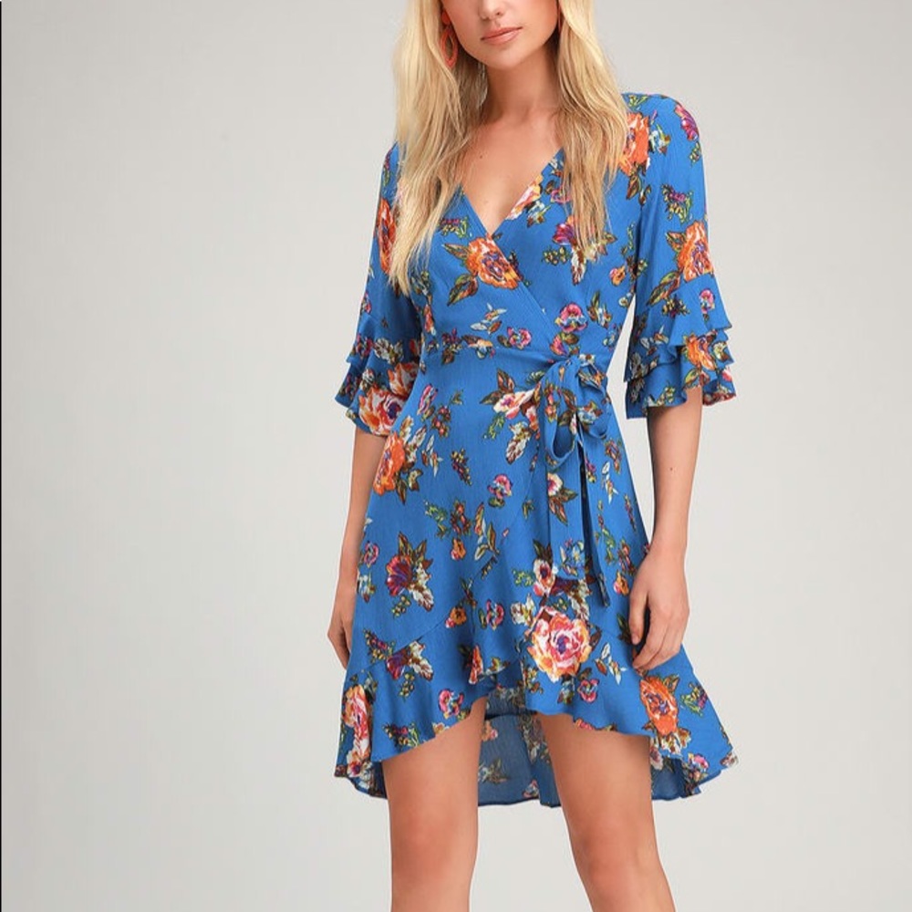 Floral Ruffled Wrap Dress Lulus
